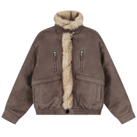 'Kodiak' Relaxed Suede-Touch Fur Trim Jacket