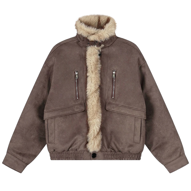 'Kodiak' Relaxed Suede-Touch Fur Trim Jacket