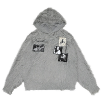 'Ink' Graphic-Patch Oversized Fur Hoodie