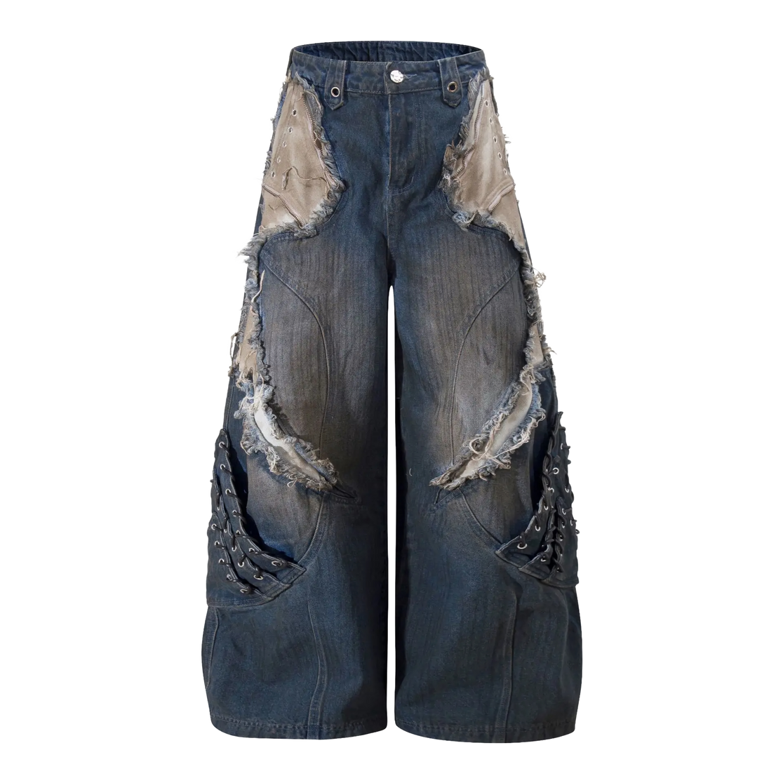 CLOUT COLLECTION ™ | 'Rift' Baggy Denim Jeans with Torn Patchwork
