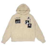 'Ink' Graphic-Patch Oversized Fur Hoodie