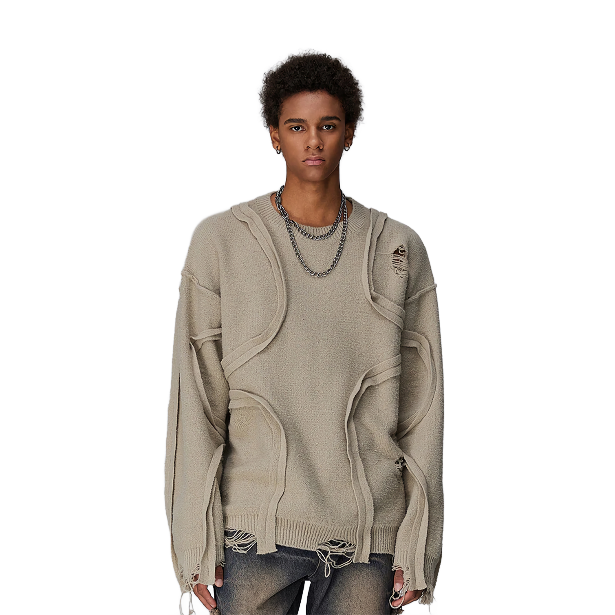 CLOUT COLLECTION ™ | Deconstructed Knit Sweater in Neutral Tone