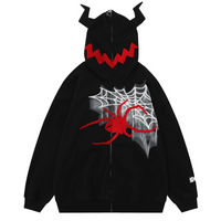 'Crawler' Full Zip Hoodie with Textured Spider Embroidery