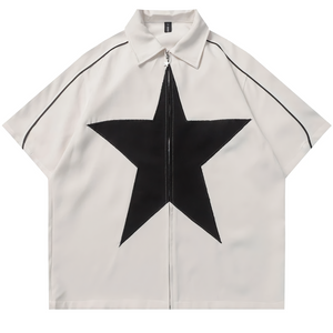 Monochrome Star Collar Zip-Shirt