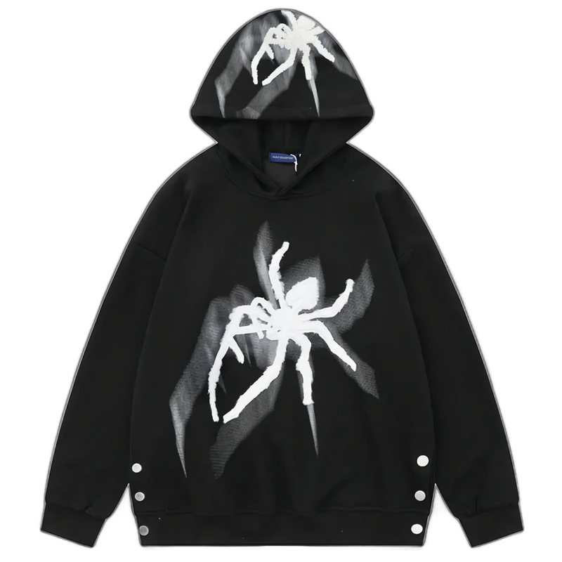 CLOUT COLLECTION ™ | Textured Spider Embroidery Side Slit Hoodie