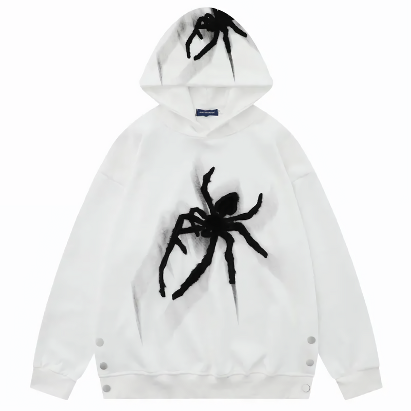 Textured Spider Embroidery Side Slit Hoodie