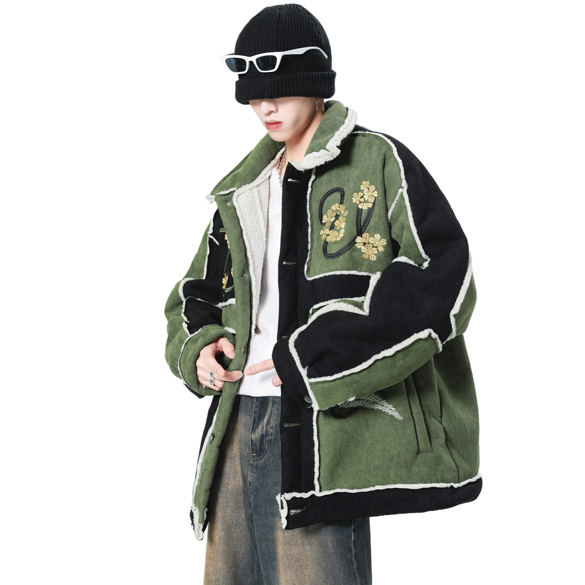 CLOUT COLLECTION ™ | 'Grove' Floral Suede Embroidered Fleece Jacket CLOUT COLLECTION ™ | 'Grove' Floral Suede Embroidered Fleece Jacket