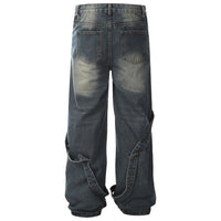 'Orbital' Strapped Cuff Stacked Denim Jeans