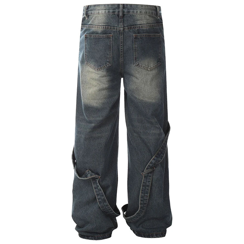 'Orbital' Strapped Cuff Stacked Denim Jeans