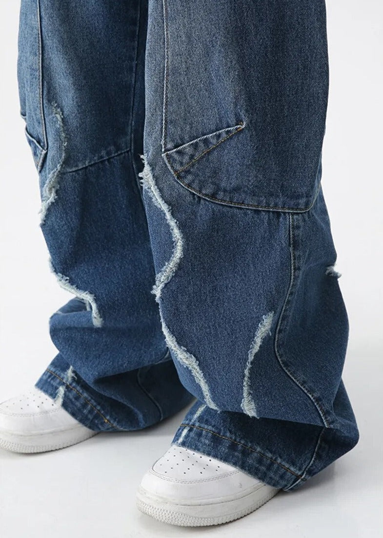 Torn Baggy Denim Cargo Jeans