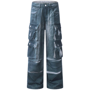 'Black Ice' Gradient Wash Utility Cargo Pants