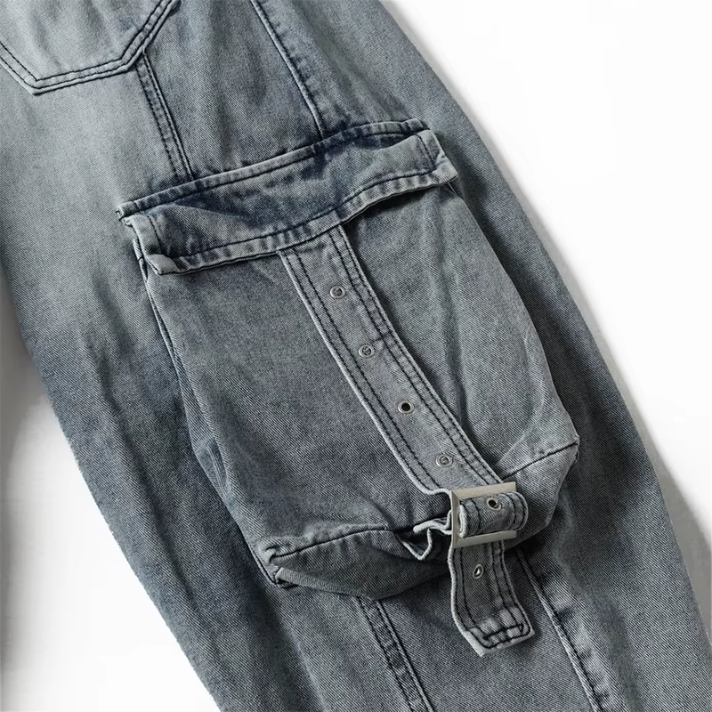 'Forerunner' Rugged Wide Leg Denim Cargo Jeans