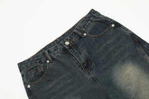 'Orbital' Strapped Cuff Stacked Denim Jeans