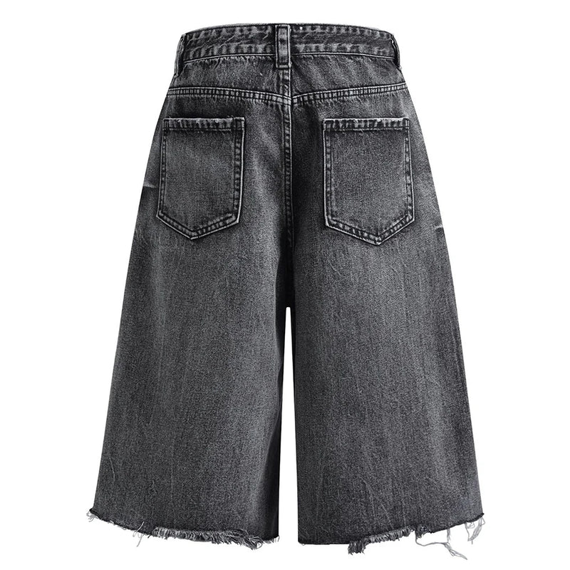 Contrast Panel Baggy Denim Shorts