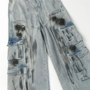 Smudged Wash Denim Cargo Jeans