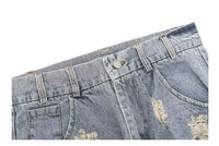 Retro Cross Lace Distressed Denim Jeans