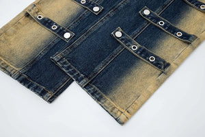 Structured Grommet Strap Faded Denim Jeans