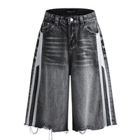 Contrast Panel Baggy Denim Shorts