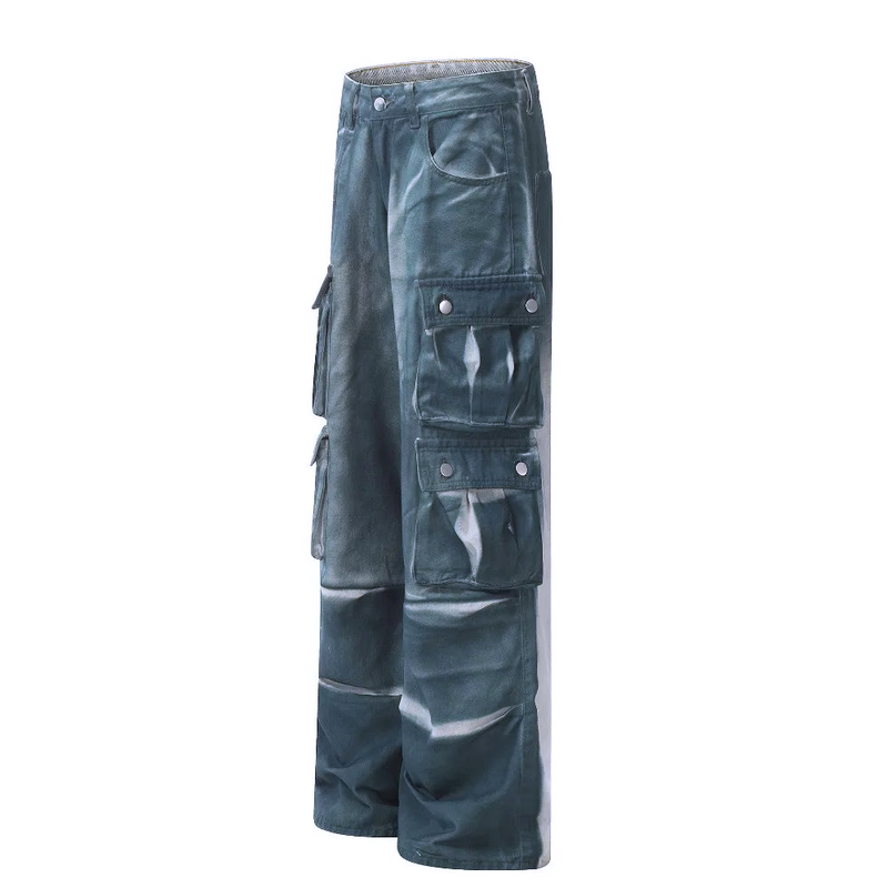 'Black Ice' Gradient Wash Utility Cargo Pants