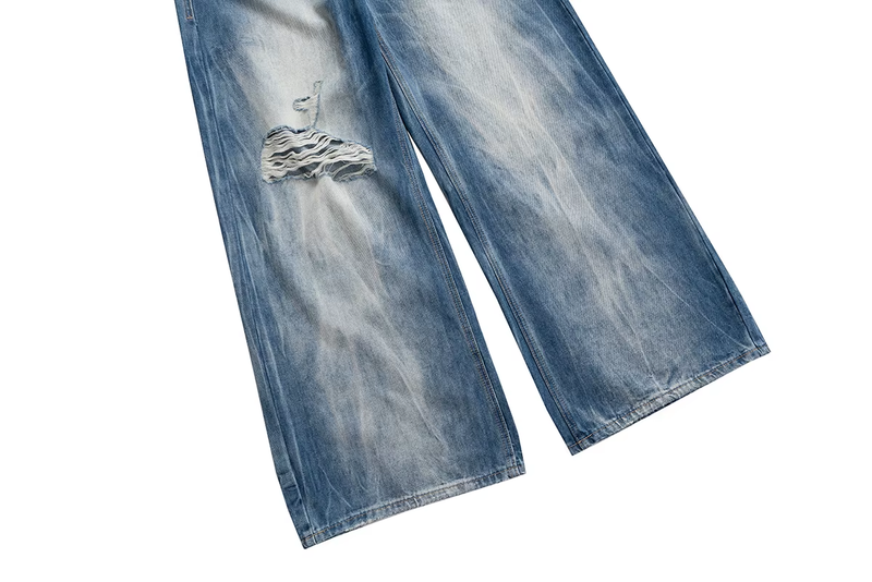 'Haze' Faded Wash Wide Leg Distressed Denim Jeans