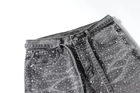 Rhinestone Embellished Gray Denim Jeans