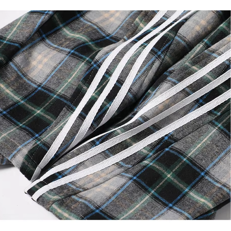 Plaid Lounge Pants with Braided Hemp Rope Belt