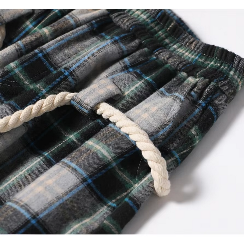 Plaid Lounge Pants with Braided Hemp Rope Belt