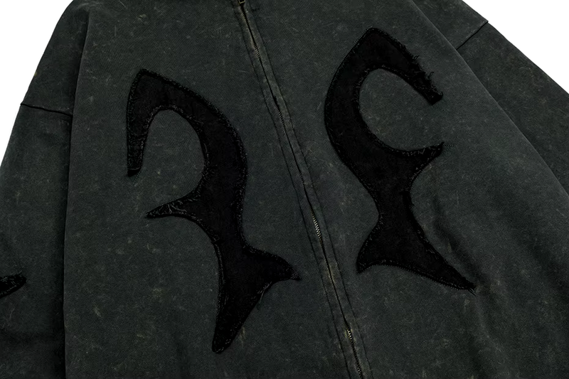 'Sandman' Rune Accent Oversized Zip-Up Hoodie