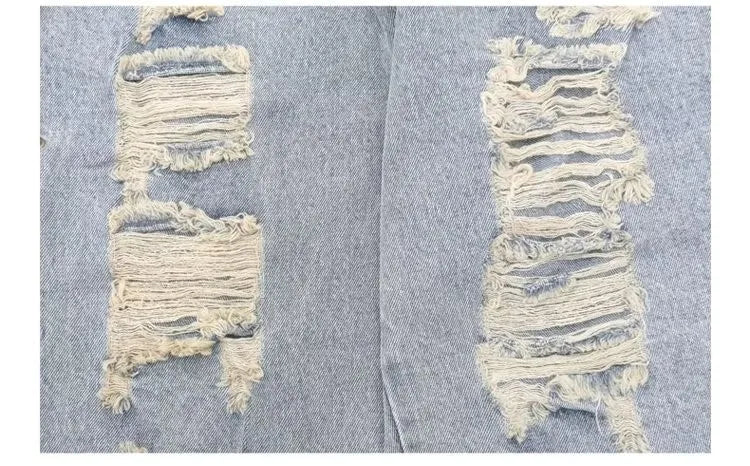 Retro Cross Lace Distressed Denim Jeans