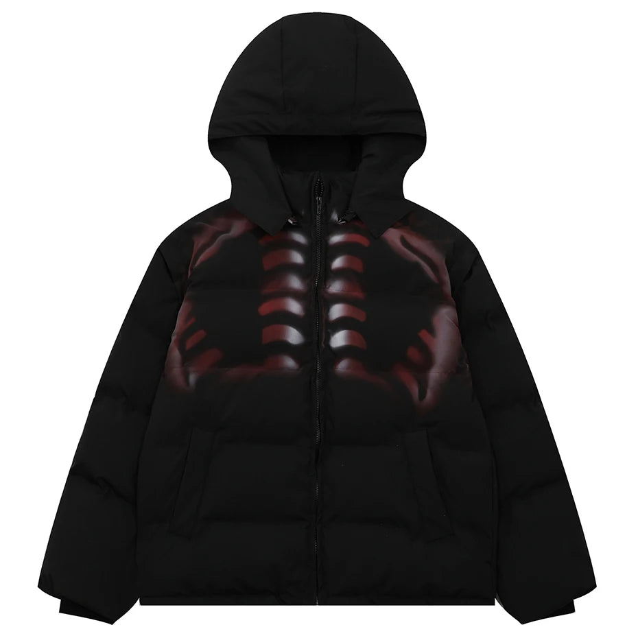 Veil Skeleton Print Hooded Puffer Jacket