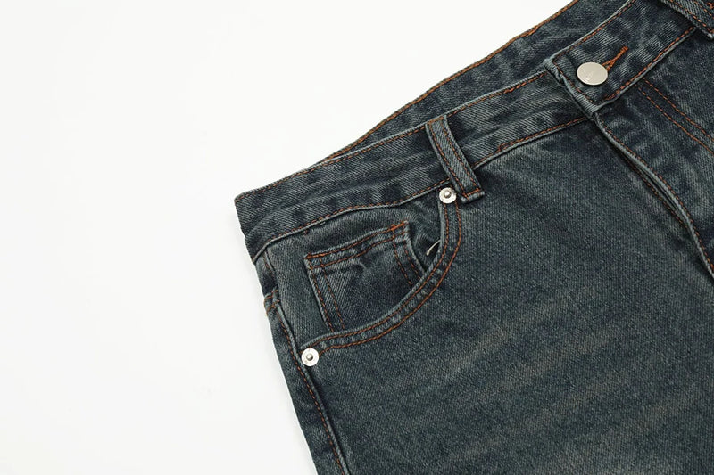 'Orbital' Strapped Cuff Stacked Denim Jeans