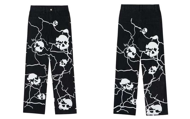 CLOUT COLLECTION ™️ | Voltage 'Veil' Skull Print Baggy Denim Jeans