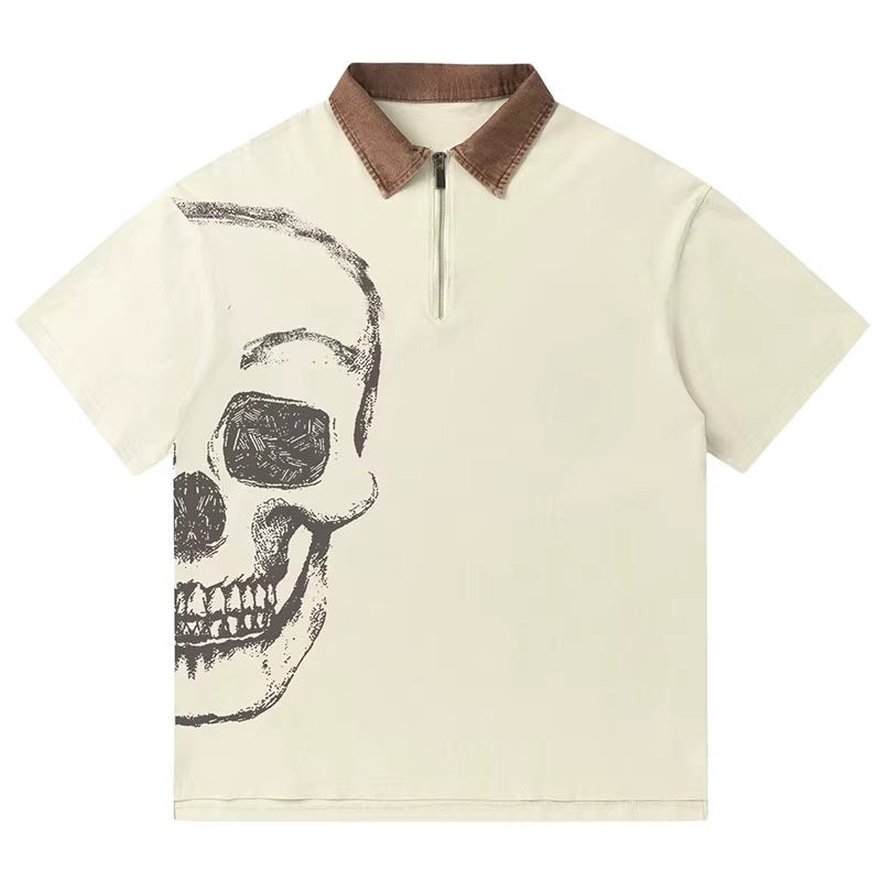 'Grim' Vintage Quarter-Zip Polo T-Shirt