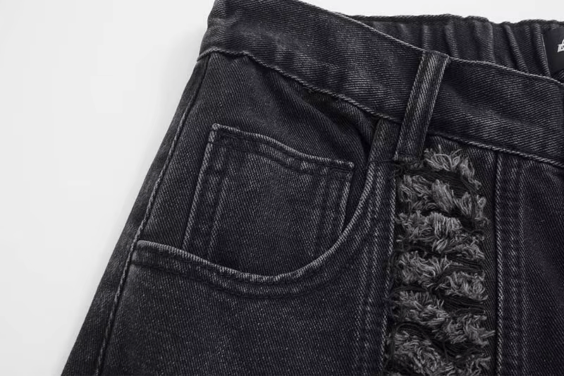 'Traction' Raw Edge Distressed Black Denim Jeans