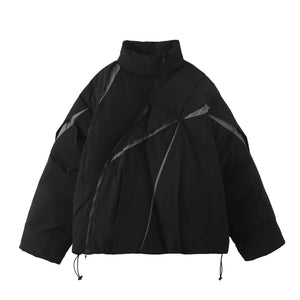 Spliced Asymmetric Zip Down Puffer Jacket