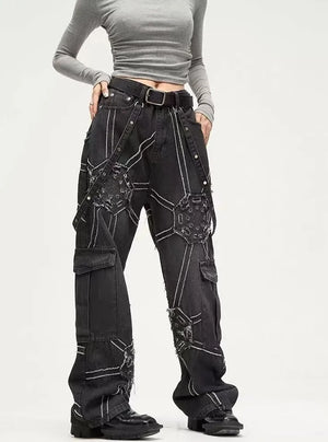 'Empire' Black Denim Jeans with Detachable Sling Straps
