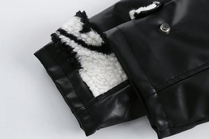 Shearling Leather Jacket with Scribble Motif