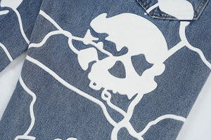 Voltage 'Veil' Skull Print Baggy Denim Jeans