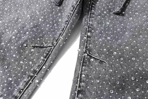 Rhinestone Embellished Gray Denim Jeans