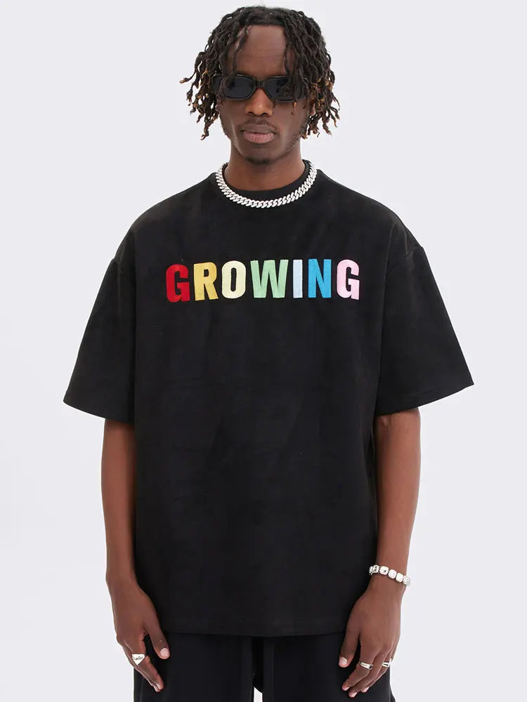 'Growing' Embroidered Suede T-Shirt