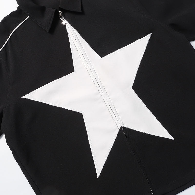 Clout Collection | Monochrome Star Collar Zip-Shirt Black / M