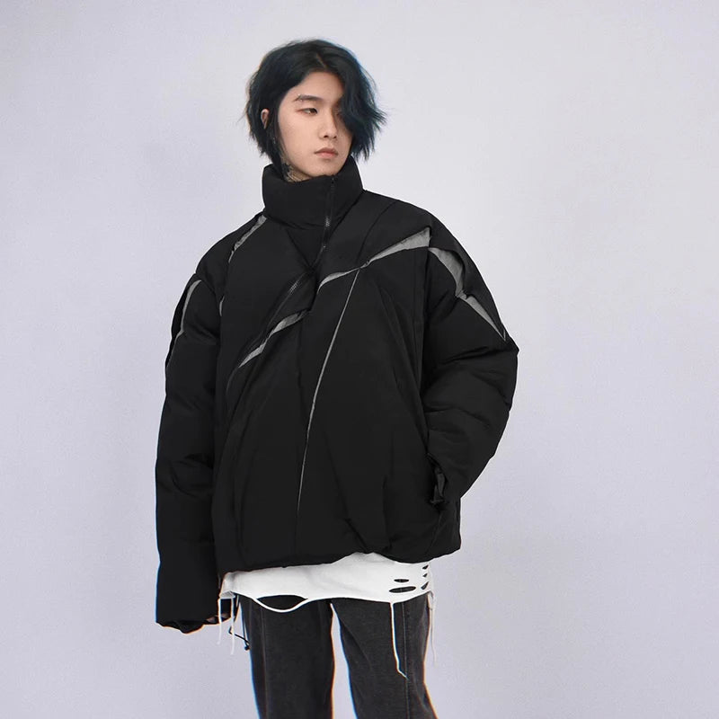 CLOUT COLLECTION ™ | Spliced Asymmetric Zip Down Puffer Jacket