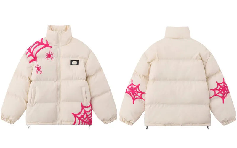Spider-Web Embroidered Puffer Jacket