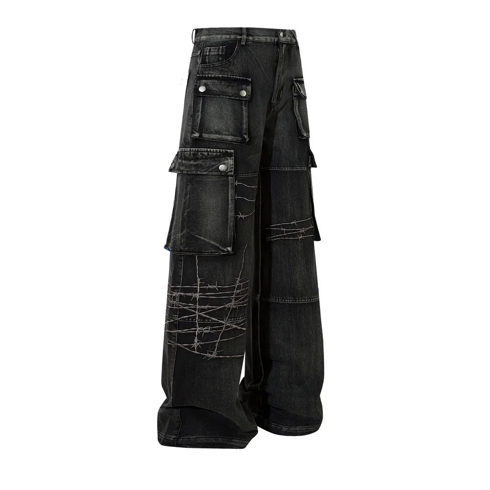 CLOUT COLLECTION ™️ | Barb Wire Embroidered Wide-Leg Black CLOUT COLLECTION ™️ | Barb Wire Embroidered Wide-Leg Black