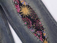 'Radiance' Embroidered Wide Leg Denim Jeans