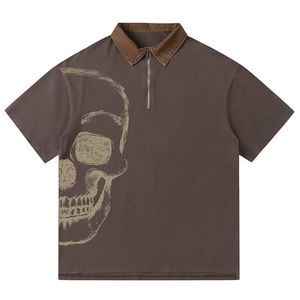 'Grim' Vintage Quarter-Zip Polo T-Shirt