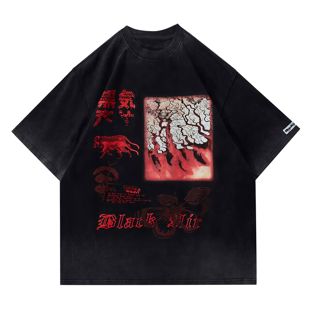 Vintage Y2K lucky brand M zip hoodie sweatshirt asian art print tiger dragon