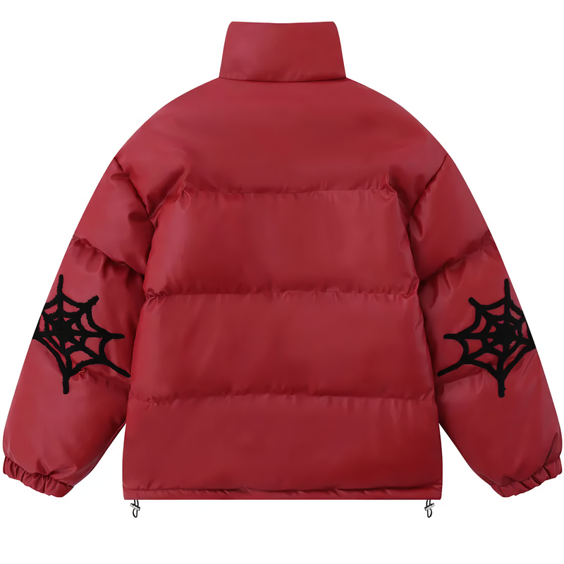Winter Leather Jacket Padded Parkas Streetwear Embroidery Spider Web Waterproof Thick Warm Coat 2023 Men