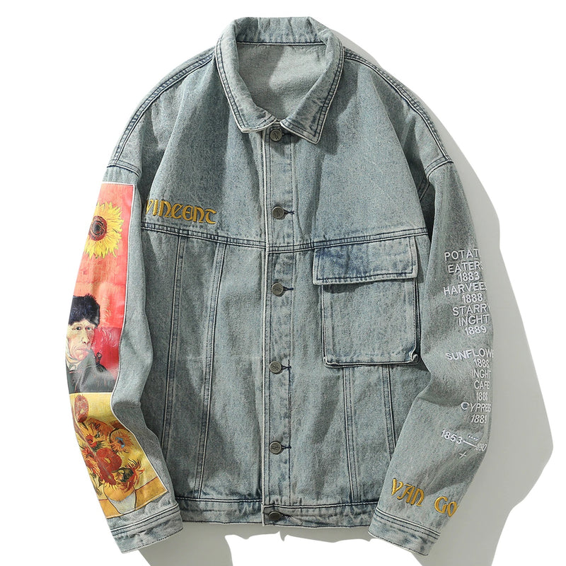 Vincent Van Gogh Embroidered Denim Jacket - Clout Collection High Fashion Streetwear Men's and Women's