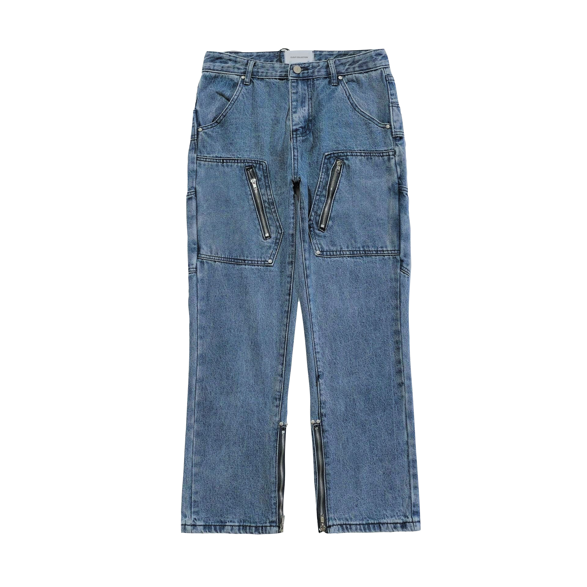 CLOUT COLLECTION ™ | Multi-Zip Vintage Wash Denim Cargo Jeans